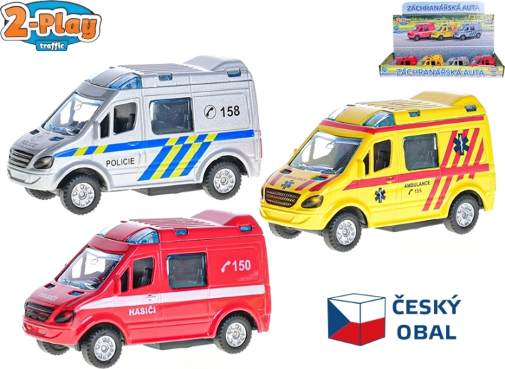 Mașinuță metalică a serviciilor de urgență 8 cm cu mecanism de întoarcere (pull-back)