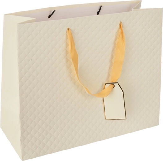 Pungă cadou din hârtie quilt bej 31 × 12 × 26 cm