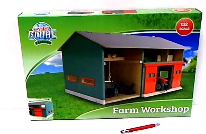 Kids Globe atelier/garaj de fermă din lemn cu acoperiș rabatabil 1:32