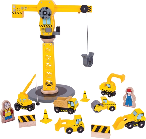 Set de construcție din lemn cu macara BIGJIGS RAIL