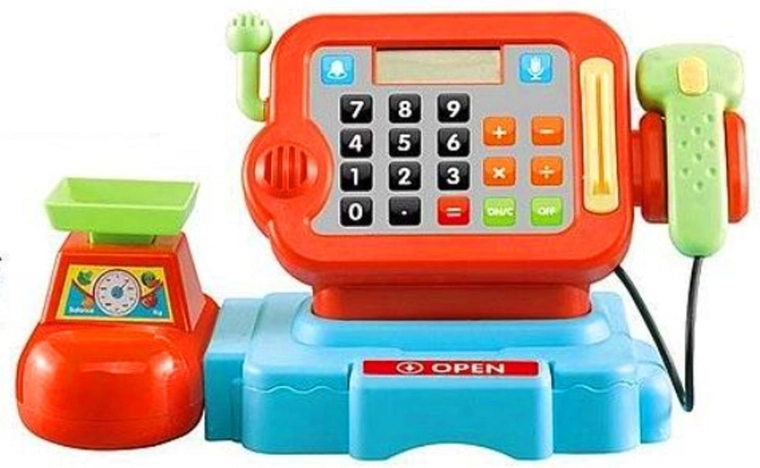 Casă de marcat pentru copii cu scanner, microfon, calculator și cântar - 1 buc