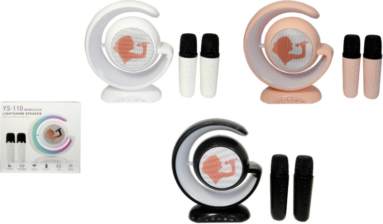 Set karaoke wireless cu difuzor în formă de semilună și 2 microfoane