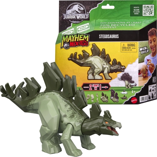 Mattel Jurassic World Mayhem Mix-Ups 2 în 1 stegozaur – figurină dinozaur