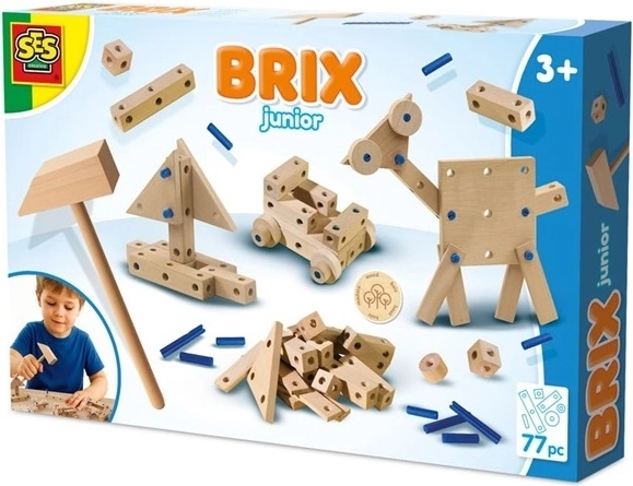 SES Brix junior – set de construcție din lemn cu ciocănel