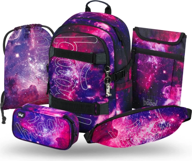 Set școlar Baagl 5 piese Skate Galaxy – rucsac, penar, săculeț, borsetă și husă pentru laptop