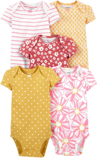 Body-uri pentru fetițe Carter's cu mânecă scurtă pink/yellow, 5 buc., măr. 56 (NB)
