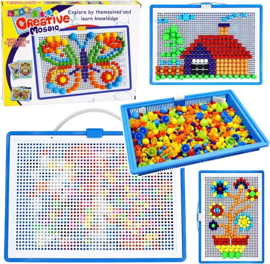 Mozaic creativ cu țepi colorați tip „ciupercuțe” în valiză (cca 300 de piese)