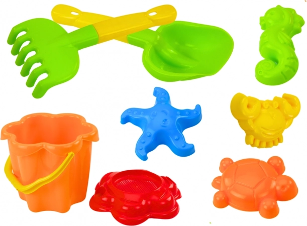 Set de jucării de nisip cu găleată, sită și forme, 8 piese