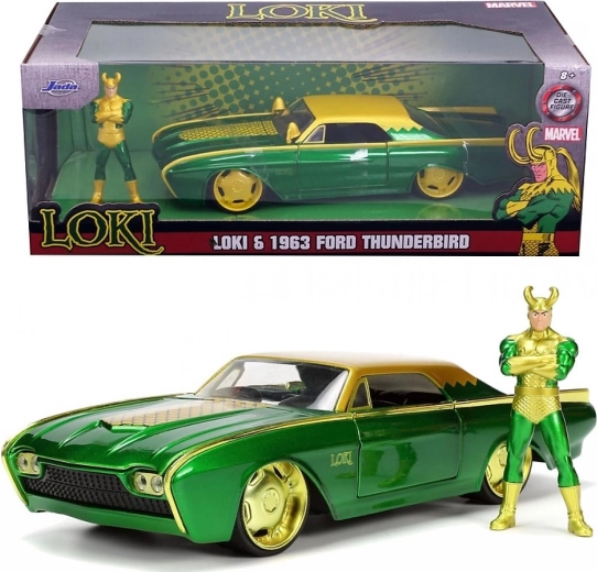 Marvel Loki Ford Thunderbird 1:24 – model auto metalic cu figurină