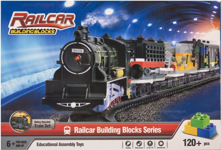 Set de construcție cu tren mare – 120 de piese, cu lumină și sunet