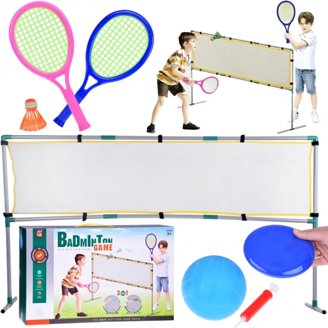 Set sportiv 3în1: Plasă de volei, set de badminton, disc zburător