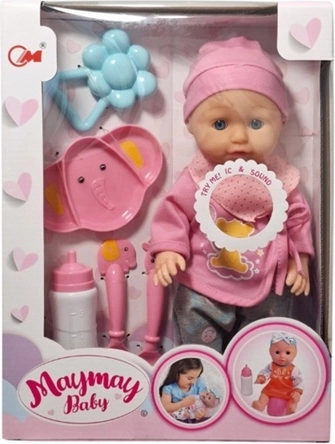Păpușă bebeluș care face pipi, cu accesorii