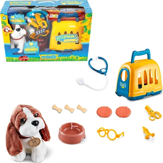 Set veterinar cu cușcă de transport și beagle