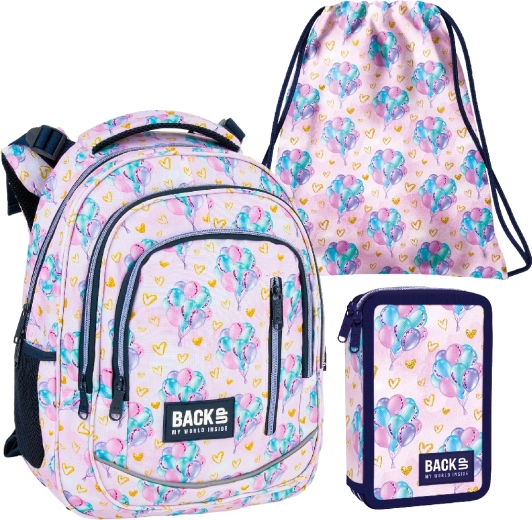 Set școlar BackUP Balloons 3în1 (rucsac, penar echipat, sac)