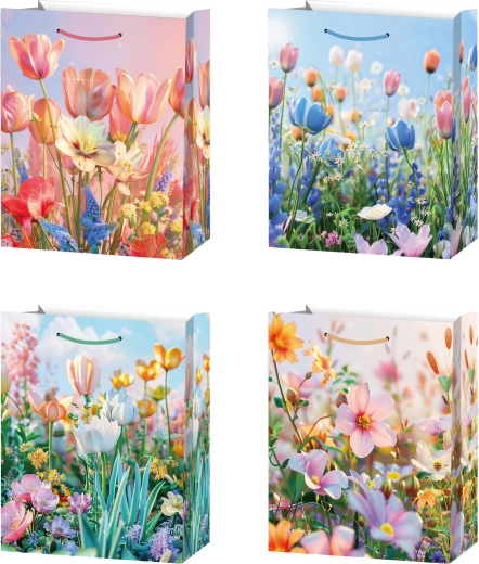 Pungă cadou M cu motiv de flori de câmp