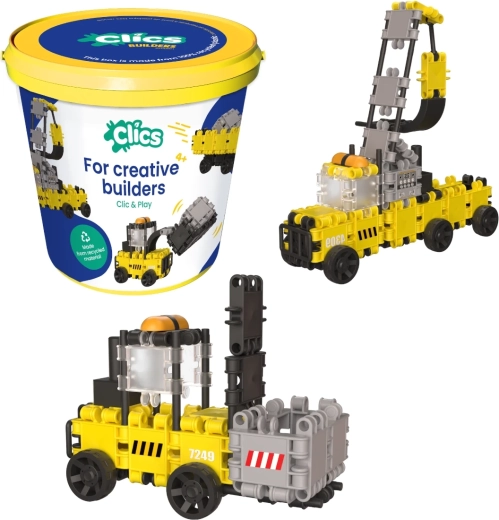 Clics set de construcție Utilaje de construcții 5‑în‑1 în găleată, 144 piese