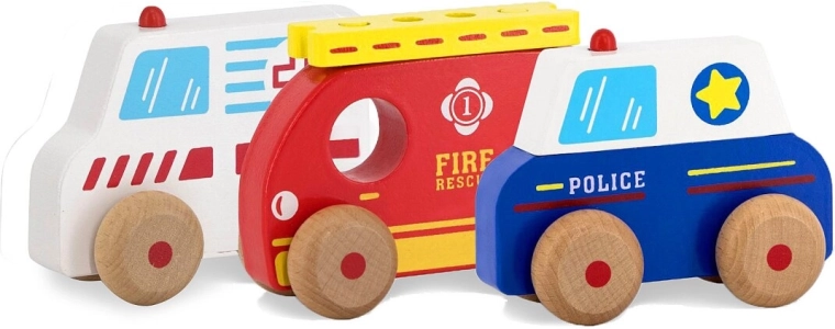 Vehicule de salvare din lemn Kidiwood cu scară (4 piese)
