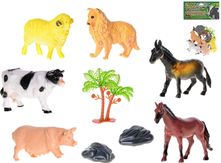Set fermă animale 8–10 cm, 6 bucăți cu accesorii