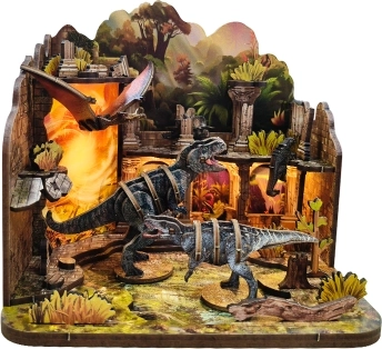 Căsuță miniaturală Castelul Dinozaurilor – set DIY cu iluminare LED