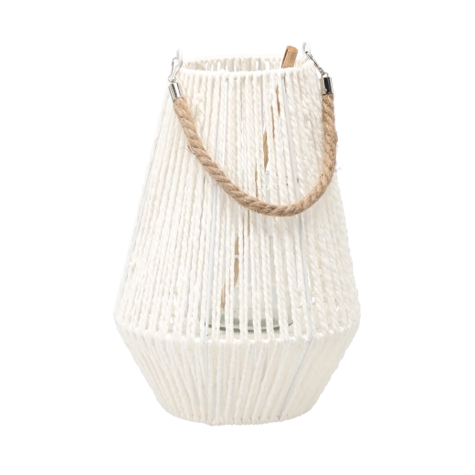 Lampion alb 35 cm cu inserție din sticlă