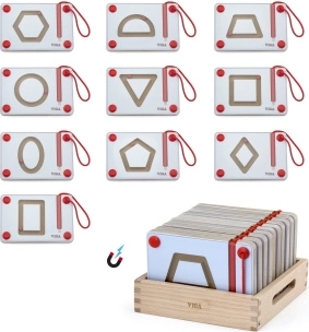 Tablă magnetică din lemn pentru exersarea formelor geometrice - 10 buc.