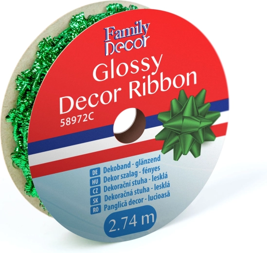 Panglică decorativă lucioasă verde 2,74 m