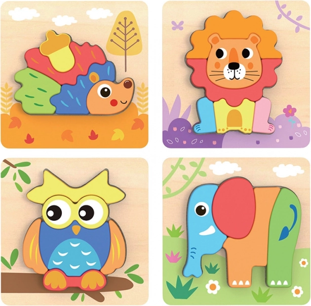 Puzzle din lemn Babu - Animale 4 în 1