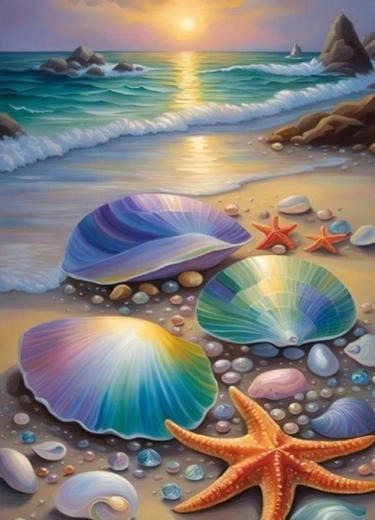 NORIMPEX Pictură după numere Scoici colorate pe plajă 40 x 50 cm