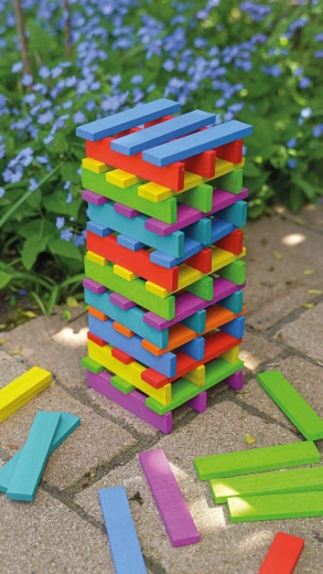 Plăcuțe de construcție din lemn colorate, în culori curcubeu (200 buc.)