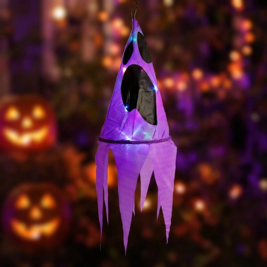 Decorațiune luminoasă suspendată de Halloween, fantomă mov cu 10 LED-uri colorate