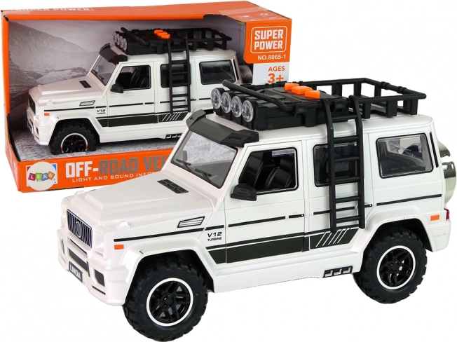 Mașină off-road albă pe baterii cu lumini și sunete