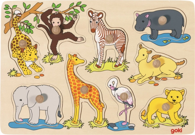 Puzzel din lemn Goki Pui Africani 9 piese