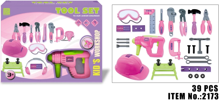 Set de scule pentru copii cu cască (39 piese)