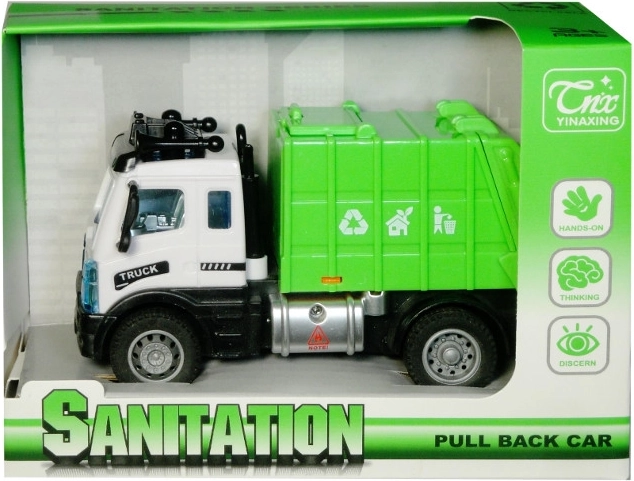 Mașinuță pentru copii – camion de gunoi cu mecanism de propulsie cu arc (pull-back) - 1 buc