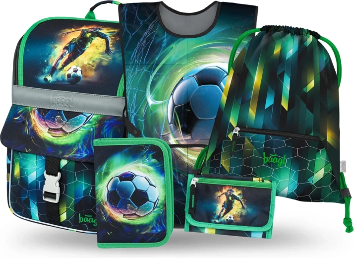 Set școlar BAAGL Zippy Fotbal – ghiozdan, penar, săculeț, șorț și portofel