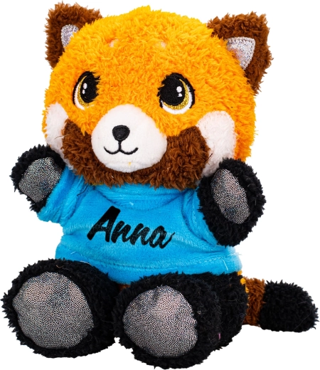 Panda de pluș roșie 17 cm, cu tricou imprimat