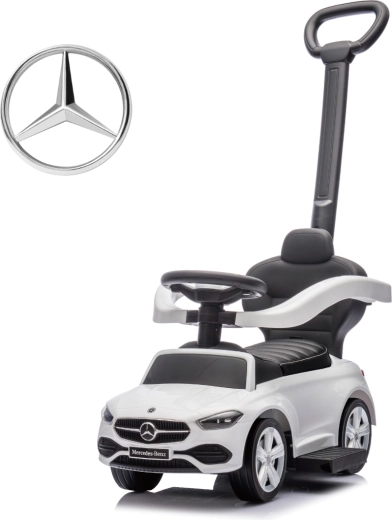 Milly Mally mașinuță de împins cu mâner de ghidare Mercedes C-Class deluxe albă