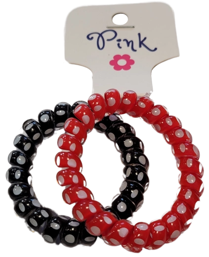 PINK elastice spiralate pentru păr – roșu și negru cu buline, 2 buc.