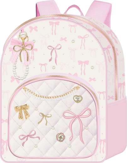 Rucsac Deluxe cu motiv de fundițe alb și roz
