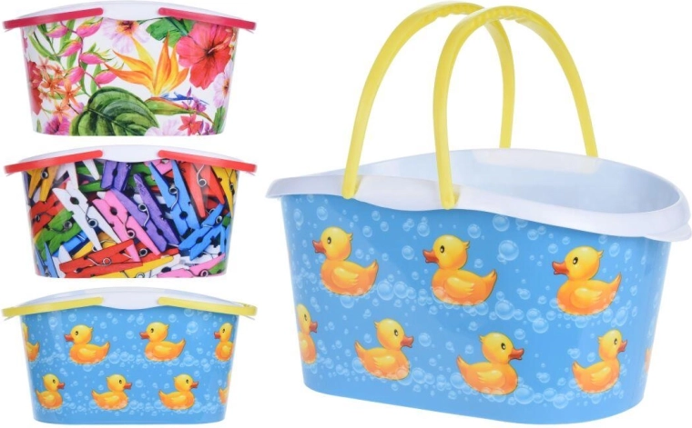 Coș oval pentru clame 28 × 10 × 15 cm, plastic, mix de decoruri