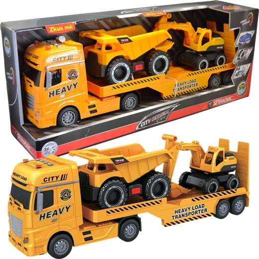 Cap tractor cu excavator și camion 1:12 CITY SERVICE CAR