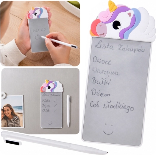 Bloc de notițe magnetic pentru frigider – unicorn, cu stylus pentru scris