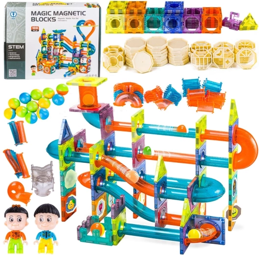 Set de construcție magnetic cu pistă pentru bile – 188 piese