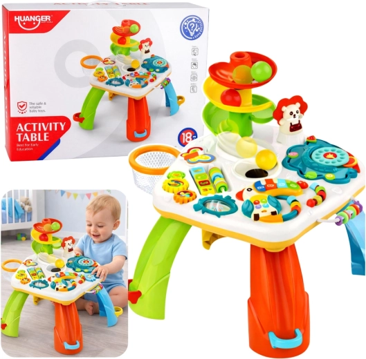 Măsuță educațională interactivă cu pian, tobogan pentru mingi și efecte luminoase