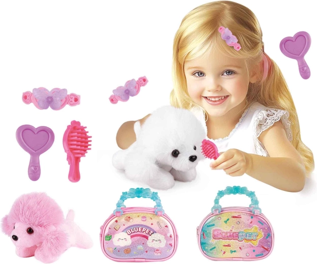 Cățeluș de pluș în geantă 16 cm cu accesorii