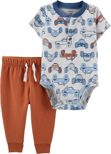 Set Carter's din 2 piese pentru băieți – body cu mânecă scurtă și pantaloni de trening Brown Cars Henley (6 luni)