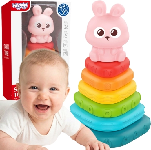WOOPIE baby piramidă senzorială iepuraș – turn de stivuire 6m+