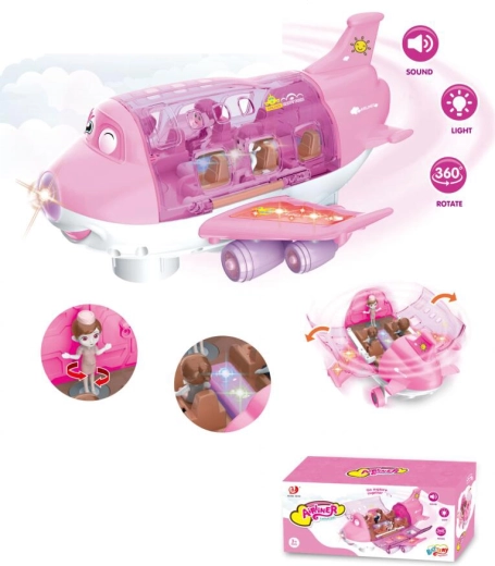 Avion interactiv pliabil roz cu păpuși