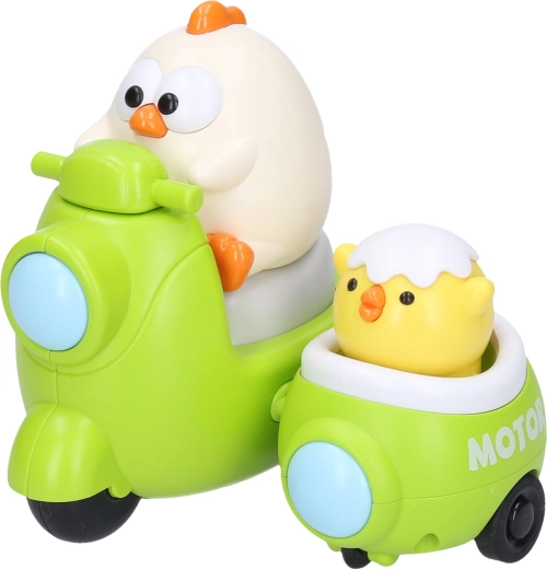 Găinușă și pui pe motocicletă cu mecanism cu arc 9,5 cm - 1 bucată
