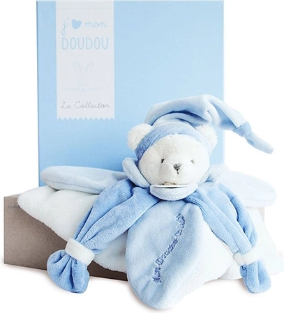 Set cadou Doudou – păturică de pluș albastră cu ursuleț 24 cm